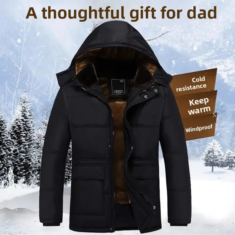 Thickened Fleece Winter Jacket for Middle-Aged And Elderly Men Warm Cotton Coat Dad Grandpa Cotton Clothes Elderly Men's Outerwe