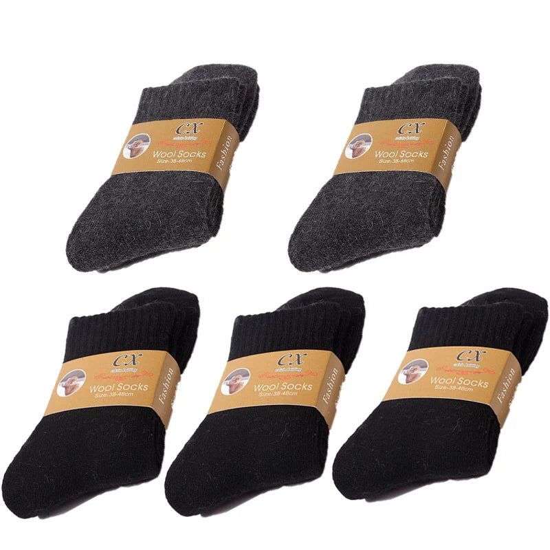 5 Pairs Of Winter Women's Warm Socks Solid Color Casual Extra Thick Warm Plush Socks High Quality Warm Wool Socks