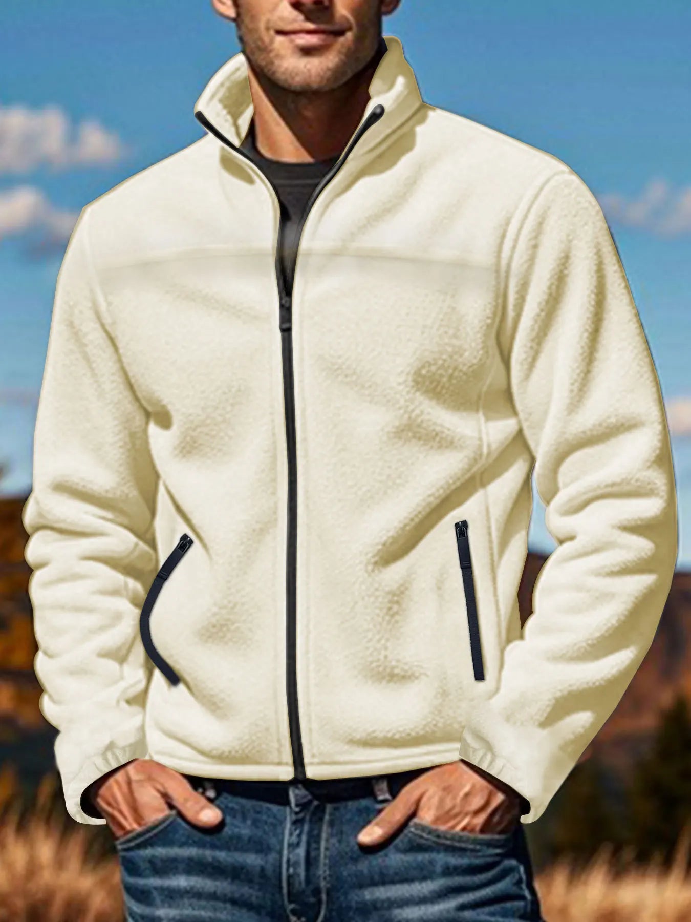 2025 autumn and winter new style fleece jacket for men, suitable for spring, autumn and winter, outdoor zipper stand collar jack