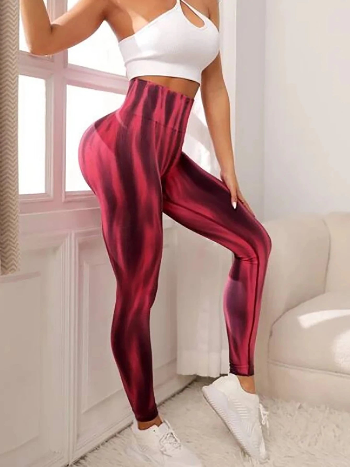 Women Yoga Pants Butt Lifting Workout Leggings High Waist Tie Dyed Elastic Tummy Control Yoga Running Jogger Pants