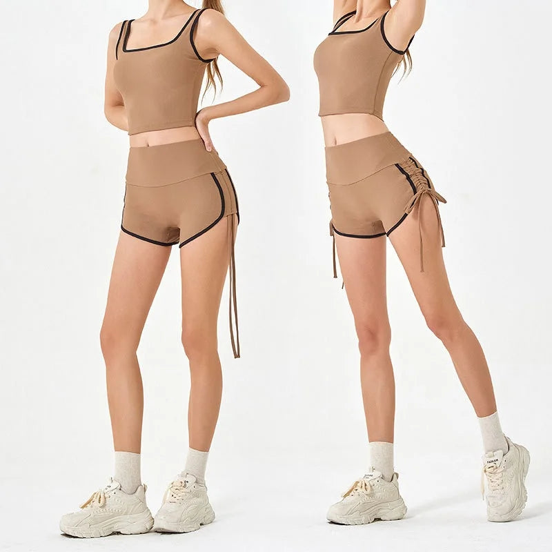 Women's Thin Drawstring Sports Yoga Shorts High Elastic Fitness Running Pants