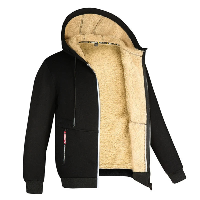 Men's Heavyweight Sherpa Fleece Lined Jackets Coats Windproof Zip Up Hoodie Winter Warm Hooded Sweatshirt Outerwear Outfits Tops