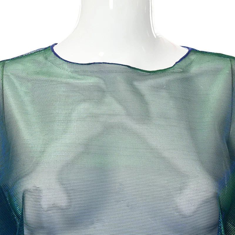 Solid See Through Tshirt Women Sexy Tops O-Neck Long Sleeve Oversized T Shirt For Women Clothing Club Y2k Aesthetic Egirl Tees