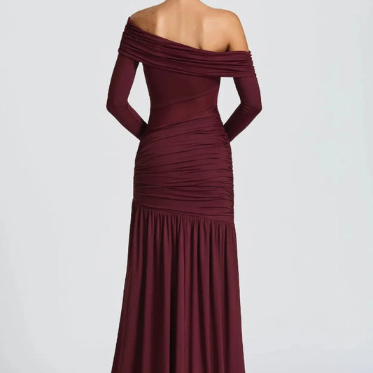 2025 Fall Sexy Fold Women Elegant Micro Transparent Split Long Sleeve Long Dress Strapless Slim Chic Party Banquet Evening Gowns