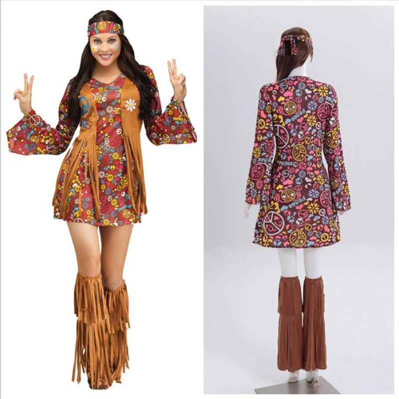 Women's tassel hippie costume retro hippie party costume cosplay costume