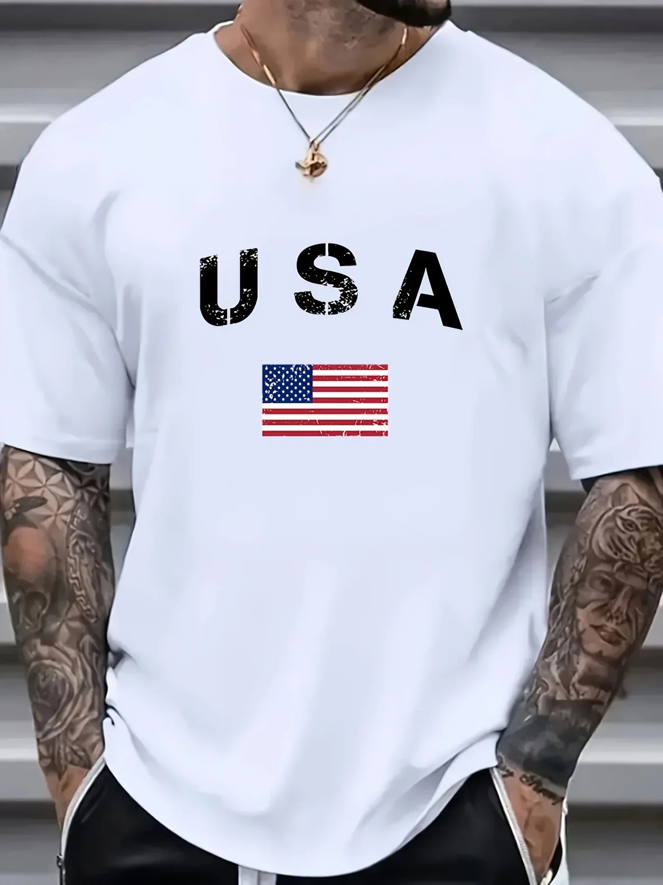 Men's American Flag USA Letter Print T-Shirt, 100% Cotton Crew Neck Short Sleeve Tee, Casual Streetwear