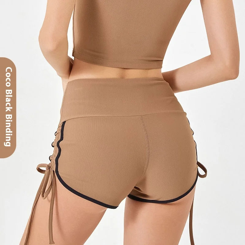 Women's Thin Drawstring Sports Yoga Shorts High Elastic Fitness Running Pants