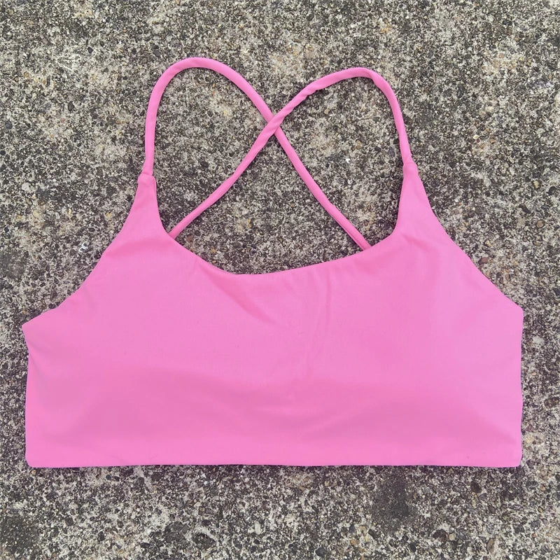 Women Sports Bra Sexy Cross Straps Back Fitness Bralette High Impact Gym Yoga Workout Crop Top Vest Push Up Running Underwear
