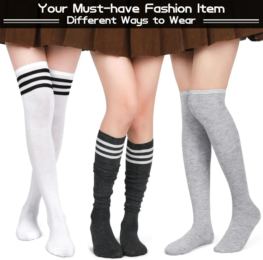 6 Pairs Over Knee Thigh Socks Knee-High Warm Stocking Women Boot Sock Leg Warmer High Socks for Daily Wear, Cosplay