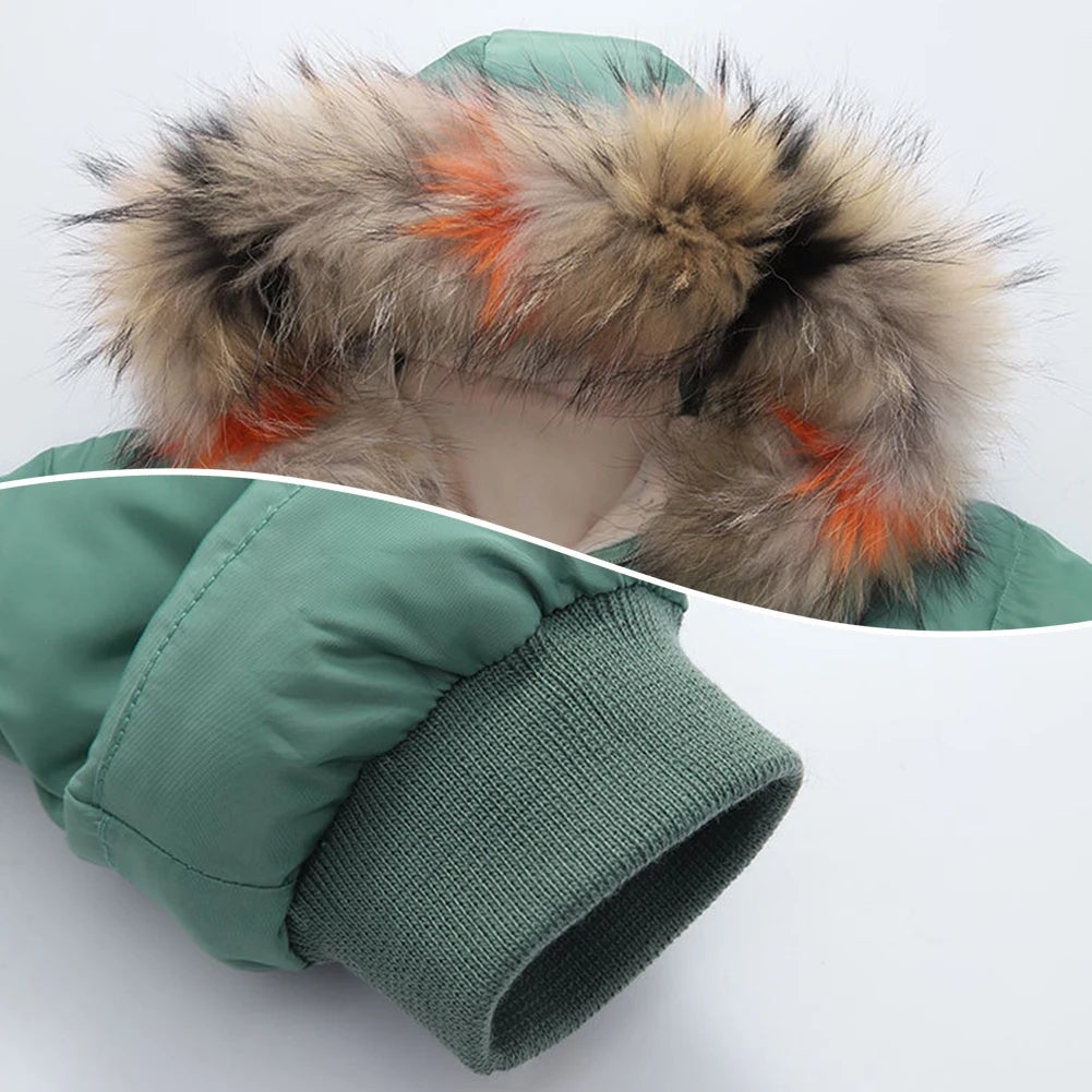 Toddler Baby Down Cotton Jacket,Faux Fur Hood Plush Girls Boys Snowsuit,Thick Fleece Warm Puffer Coat,Winter Children's Outwear