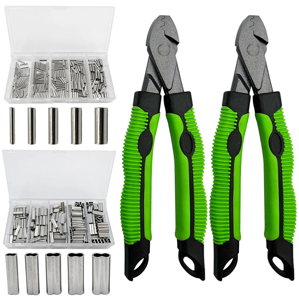 Fishing Crimping Pliers Multifunctional Crimpers Tool Crimp Sleeves Kit with Single /Double Barrel Ferrule Fishing Gear Tackle