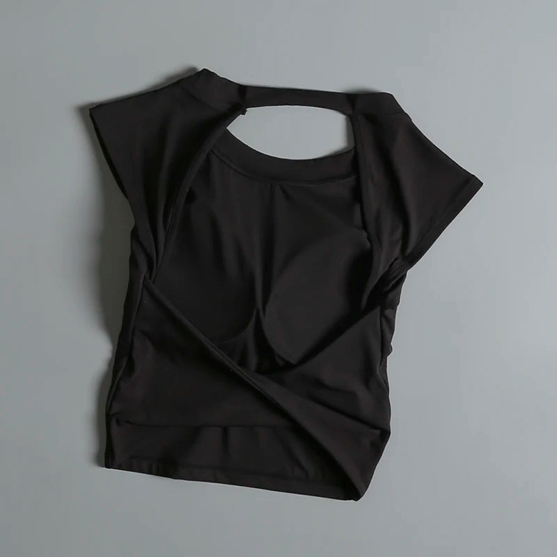 Sexy Short Backless Fixed Chest Pad Sports T-shirt Vest Women's Tight Fitting Quick Drying Slimming Yoga Suit Top Clothing