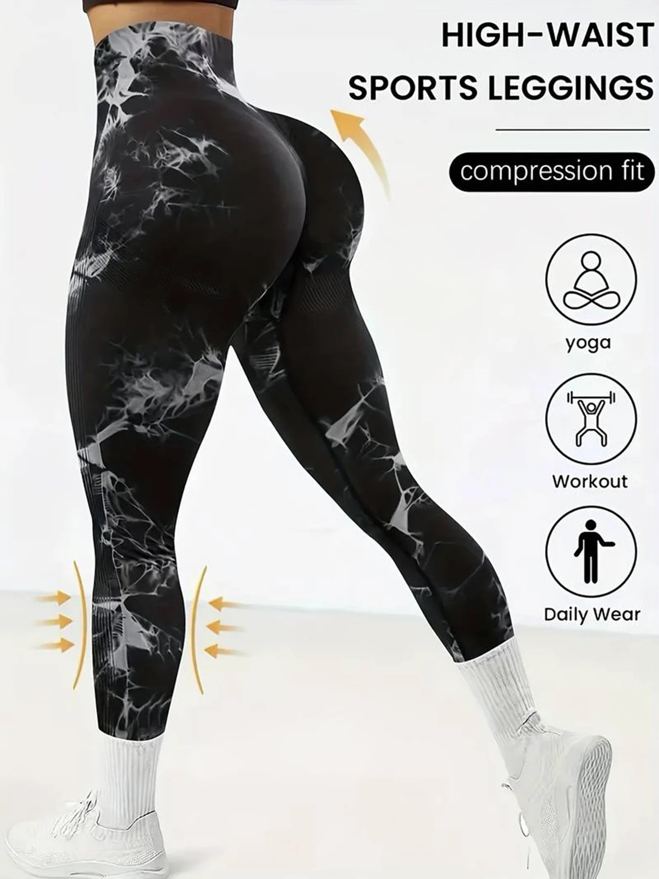 2PCS tie dye seamless women's high waisted yoga pants tight waist and hip lifting elastic wide waist sports leggings