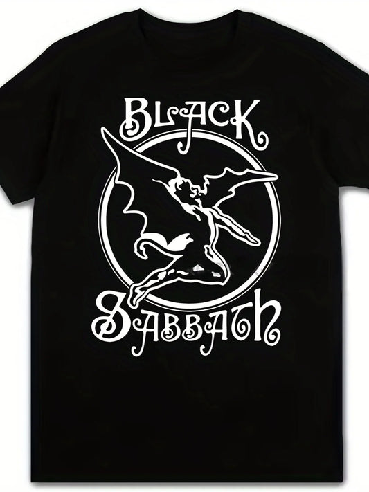 Men's Casual Graphic T Shirt  Soft Breathable Polyester Short Sleeve Round Neck Tee with Black Sabbath Band Print