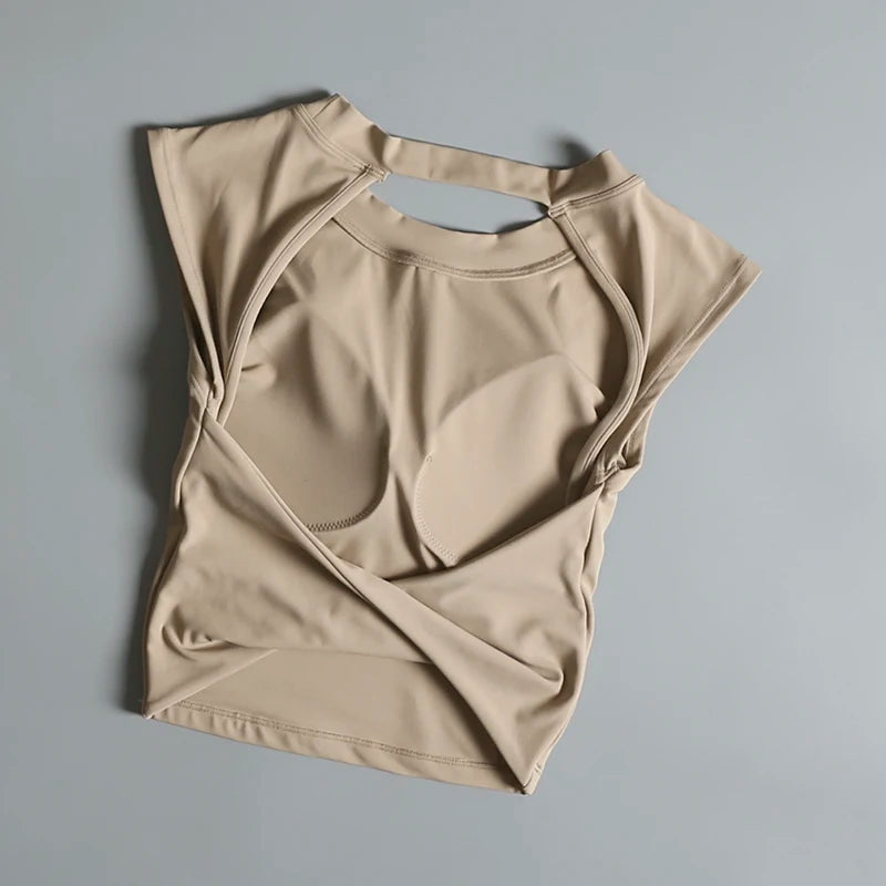 Sexy Short Backless Fixed Chest Pad Sports T-shirt Vest Women's Tight Fitting Quick Drying Slimming Yoga Suit Top Clothing