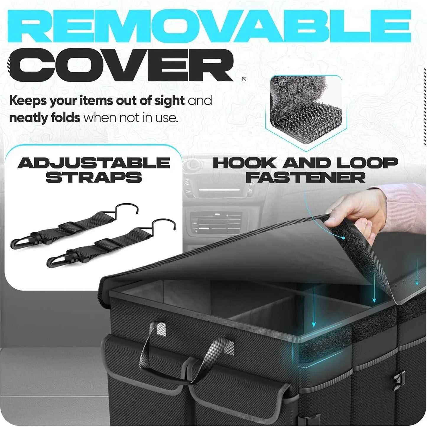 Car Trunk Organizer with Cooler, Collapsible Multi Compartment SUV Organizer, Foldable Storage for Women Men, 600D Oxford (105L)