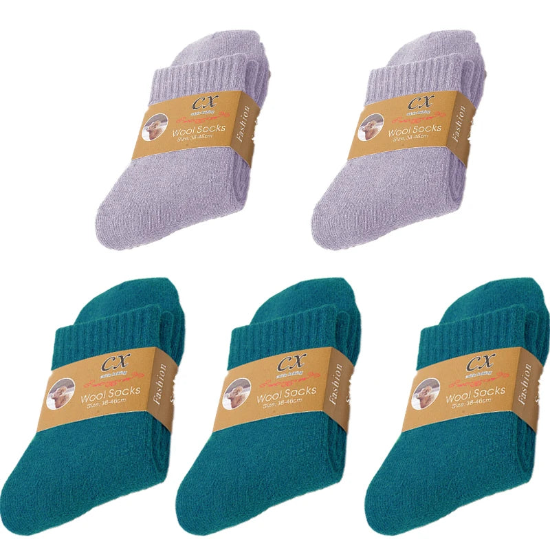 5 Pairs Of Winter Women's Warm Socks Solid Color Casual Extra Thick Warm Plush Socks High Quality Warm Wool Socks
