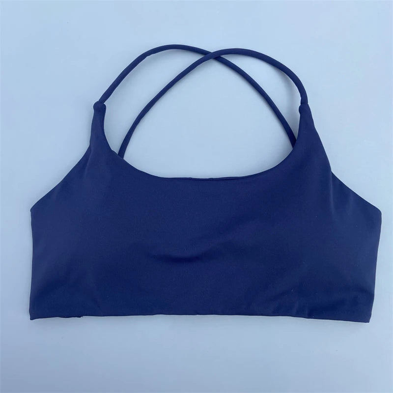 Women Sports Bra Sexy Cross Straps Back Fitness Bralette High Impact Gym Yoga Workout Crop Top Vest Push Up Running Underwear